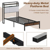 Single Size Bed Frame w/ LED Light & Charging Station-Brown