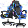 Gaming Chair with Bluetooth Speakers RGB LED Lights & Reclining Footrest Blue