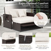 Patio Rattan Daybed Set Wicker Loveseat Sofa w/ Footstool-White