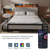 Double Size Bed Frame Metal Bed Platform LED Lights Headboard & 4 Storage Drawer