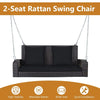 2-Seat Outdoor Hanging Swing Bench Patio Rattan Porch Swing Loveseat Black