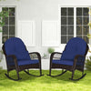 Outdoor Wicker Rocking Chair Patio Rattan Rocker w/ Cushions Navy