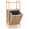 Tilt out Laundry Hamper Bamboo Laundry Cabinet w/Storage Shelves-Natural