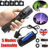 High Power Adjustable Focus LED Flashlight 5 Modes with Battery and Charger