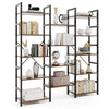Heavy-duty Metal Frame Bookcases w/ 14 Open Shelves-Brown
