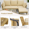 3-Piece L-Shaped Patio Sofa w/Cushions & Tempered Glass Table-Beige
