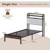 Single Size Bed Frame w/ LED Light & Charging Station-Brown