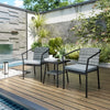 3 PCS Rattan Bistro Set with Cushions Glass Top Coffee Table and Chairs