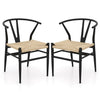 Wishbone Dining Chair Set of 2 Modern Weave Armchairs-Black+Natural