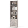 6-Tier Bookshelf w/ Double Doors Mid Century Modern Display Cabinet Grey