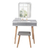 Dressing Table Vanity Set Wood Makeup Desk Rectangle LED Light Mirror with Stool