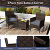 PE Rattan Wicker Chairs 3 Pieces Patio Furniture Set-Grey