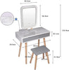 Modern Dressing Table Set with Light Mirror Stool Makeup Desk with Drawer Grey