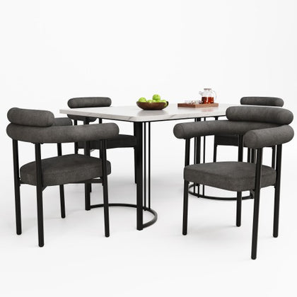 4 Pcs Dining Chairs Modern Faux Suede Padded Seat Metal Legs Kitchen Chairs Grey