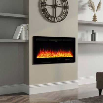 Modern 40 inch Electric Fireplace Mounted Inset/Wall Fire Logs& Crystal Fuel Bed
