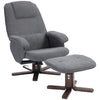 Swivel Recliner Chair with Footstool and Wooden Base, Grey