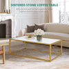 Coffee Table Metal Frame Modern Marble Table Top for Home Living Room White