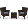 PE Rattan Wicker Chairs 3 Pieces Patio Furniture Set-Grey