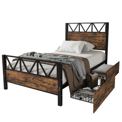 3FT SINGLE SIZE METAL BED FRAME WITH HEADBOARD AND FOOTBOARD/2 STORAGE DRAWERS