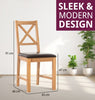 Dining Chairs, Set of 2 Oak Cross Back Wooden Chairs, Brown Seat Kitchen Chairs