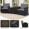 3 Piece Patio Furniture Set Rattan Conversation Set w/ Soft Seat-Grey