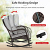 Patio Rattan Rocker w/ Seat Back Cushions & Waist Pillow Grey