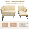 3-Piece L-Shaped Patio Sofa w/Cushions & Tempered Glass Table-Beige