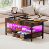 Lift Top Coffee Table with Storage Shelf 2 Drawers LED Light for Living Room