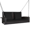 2-Seat Outdoor Hanging Swing Bench Patio Rattan Porch Swing Loveseat Black