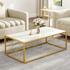 Coffee Table Metal Frame Modern Marble Table Top for Home Living Room White