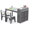 Kids Art Table&Chairs Set Wooden Kids Craft Study Desk w/Storage-Grey