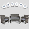 PE Rattan 4 Pieces Patio Furniture Set w/ Cushions-Grey