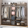 Open Wardrobe Wooden Clothes Rail Rack w/ Bottom&Top Shelf Garment Stand Corner