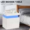 Bedside Tables White High Gloss LED Cabinets 2 Drawers Nightstand Modern Bedroom