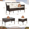 3 PCS Outdoor Conversation Furniture Set PE Rattan Patio Table Sofa Ottoman Set