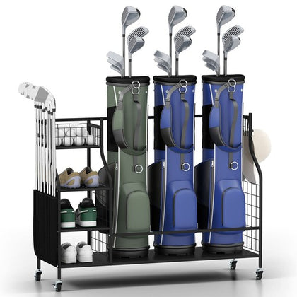 3 Golf Bag Stand Golf Bag Organizer with Removable Hooks-Black