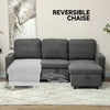 New 3 Seater Pull-Out Reversible Chaise Sofa Bed with Storage,Grey Linen Fabric