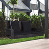 2-Seat Outdoor Hanging Swing Bench Patio Rattan Porch Swing Loveseat Black