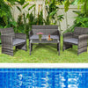 PE Rattan 4 Pieces Patio Furniture Set w/ Cushions-Grey