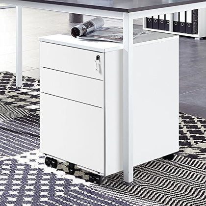 3 Drawers 5 Wheels File Cabinet Filing Pedestal Lockable Storage with Keys