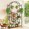 5-Tier Plant Stand Large Metal Plant Shelf Display Rack W/ Hanging Hooks BLACK