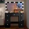 Black Makeup Vanity Table With 11 LED Light Mirror + 7 Drawers Dressing Desk Set
