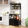 Bakers Rack with Power Outlet Microwave Stand with Storage Cabinet Black