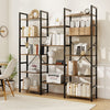 Heavy-duty Metal Frame Bookcases w/ 14 Open Shelves-Brown