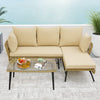 3-Piece L-Shaped Patio Sofa w/Cushions & Tempered Glass Table-Beige