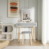 Dressing Table Vanity Set Wood Makeup Desk Rectangle LED Light Mirror with Stool