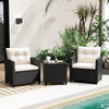 Rattan Conversation Set 3 Piece Patio Furniture Set w/ Back Cushions-White