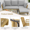 Outdoor Wicker Furniture Set 3-Piece L-Shaped Patio Sofa-Grey
