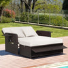 Patio Rattan Daybed Set Wicker Loveseat Sofa w/ Footstool-White