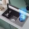 Black Hidden Handmade Kitchen Sink Stainless w/Glass Rinser Single Bowl